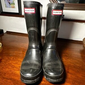 Hunter Original Short Black Gloss Rain Boots Size 7 FUC